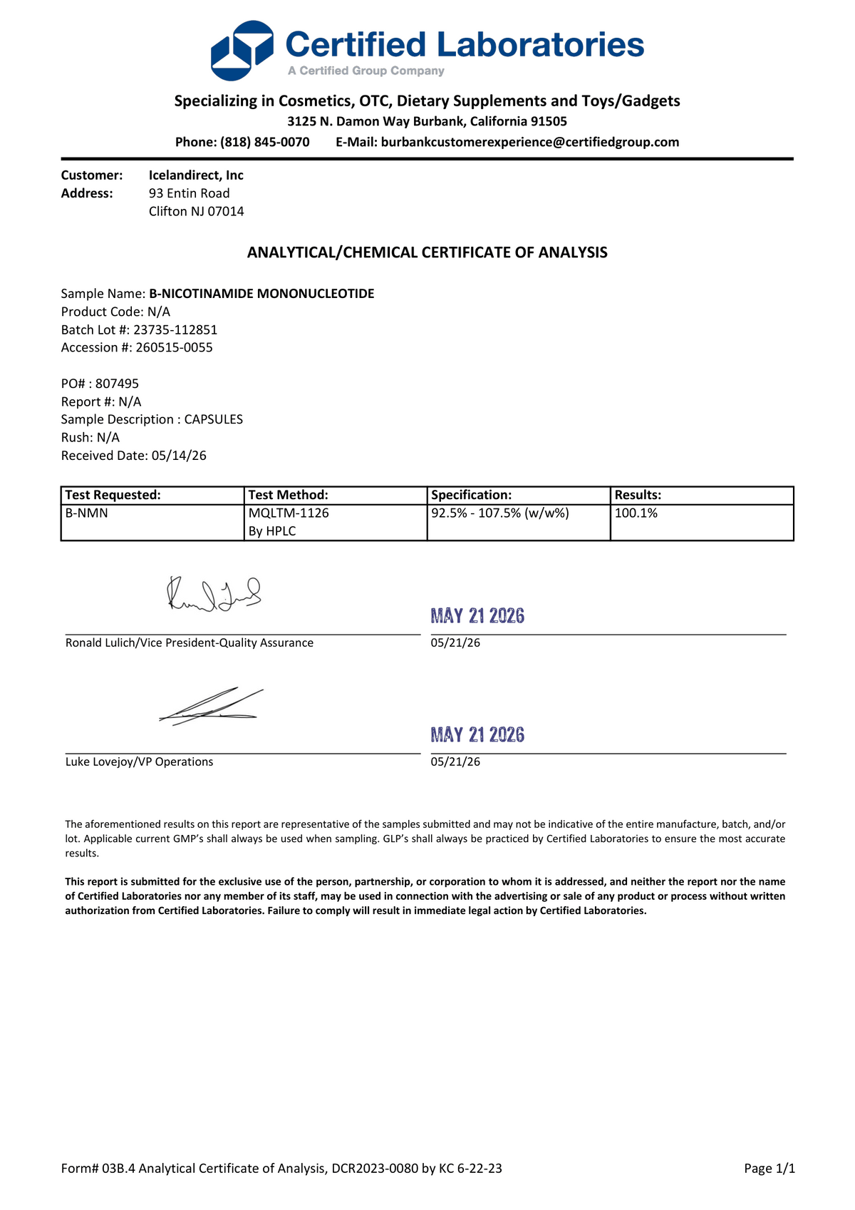 Pure Nicotinamide Mononucleotide Capsules