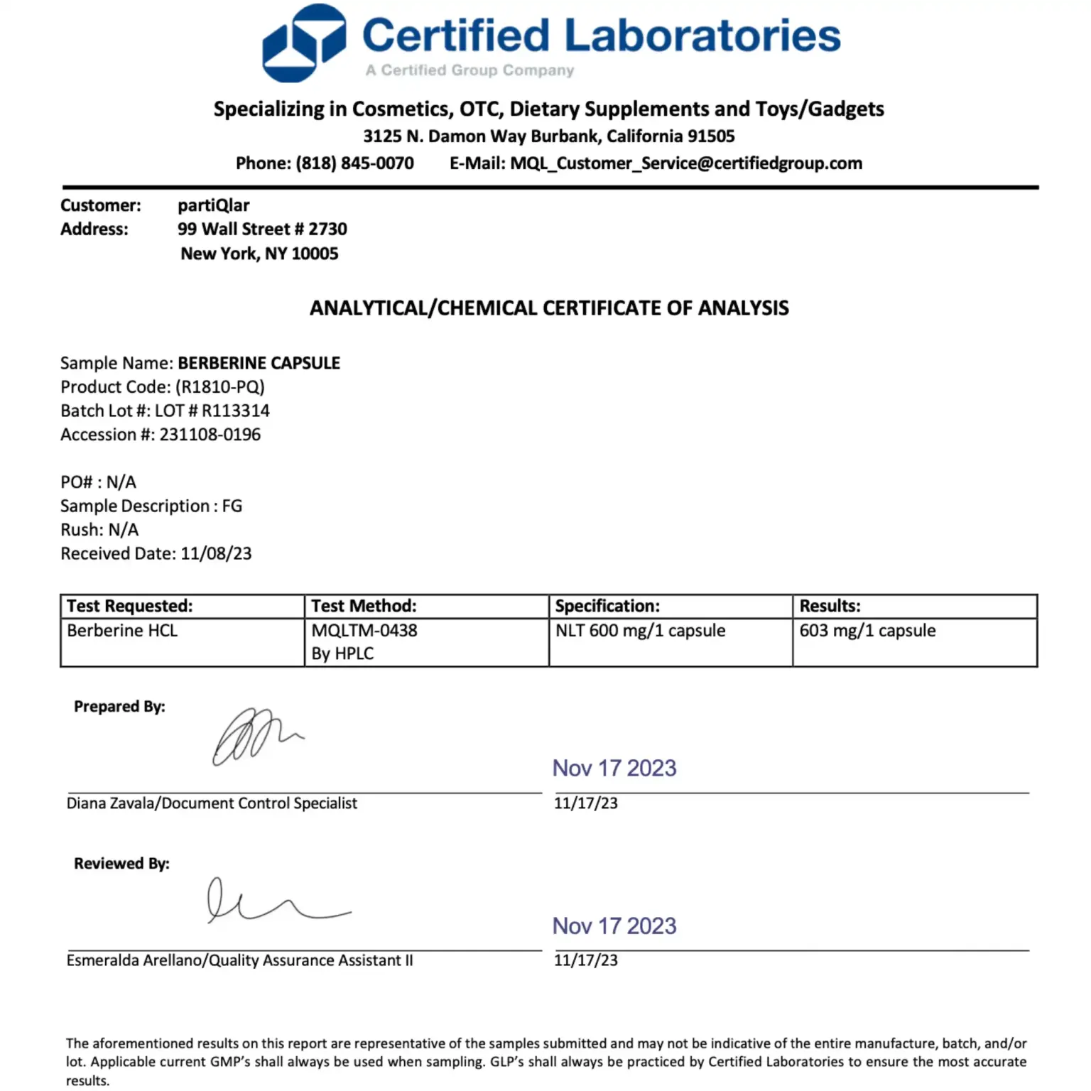 Pure Berberine HCL
