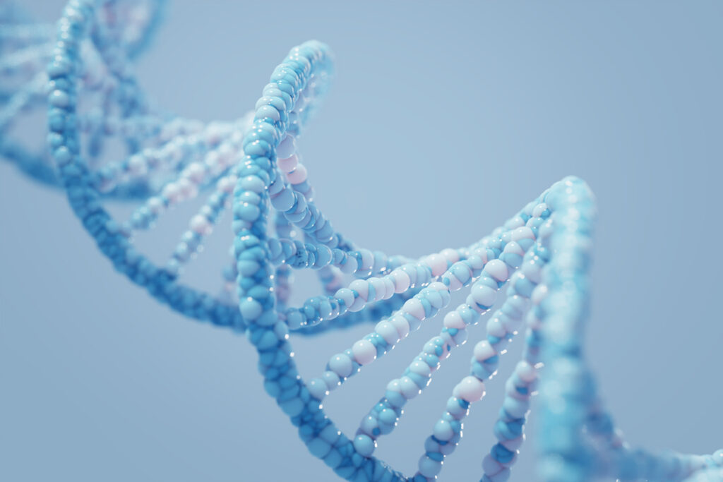 DNA complex spiral structure in blue background