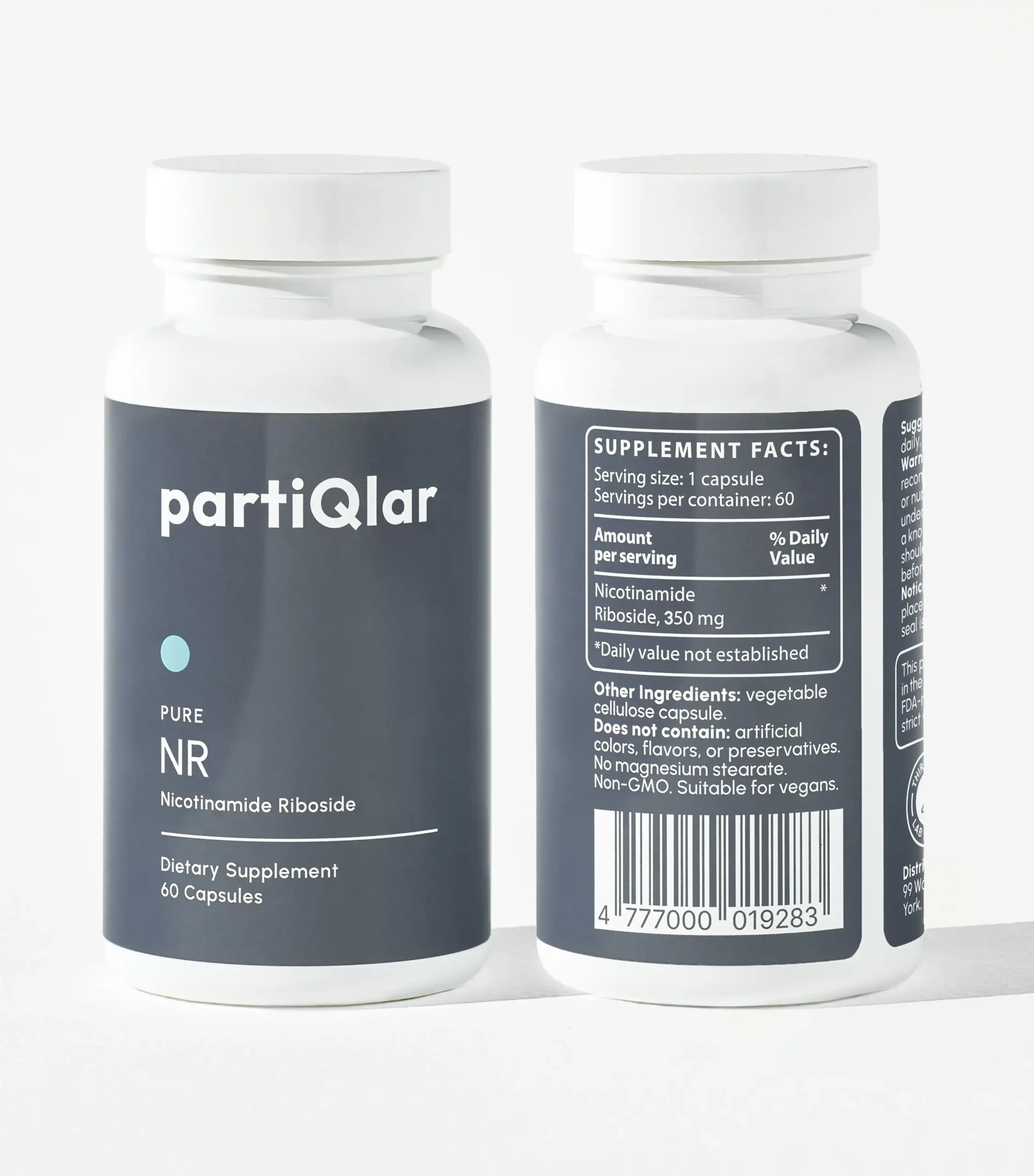 partiQlar NR supplement bottle with supplement facts