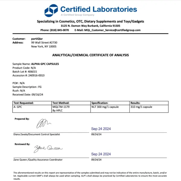 certificate of analysis Alpha gpc