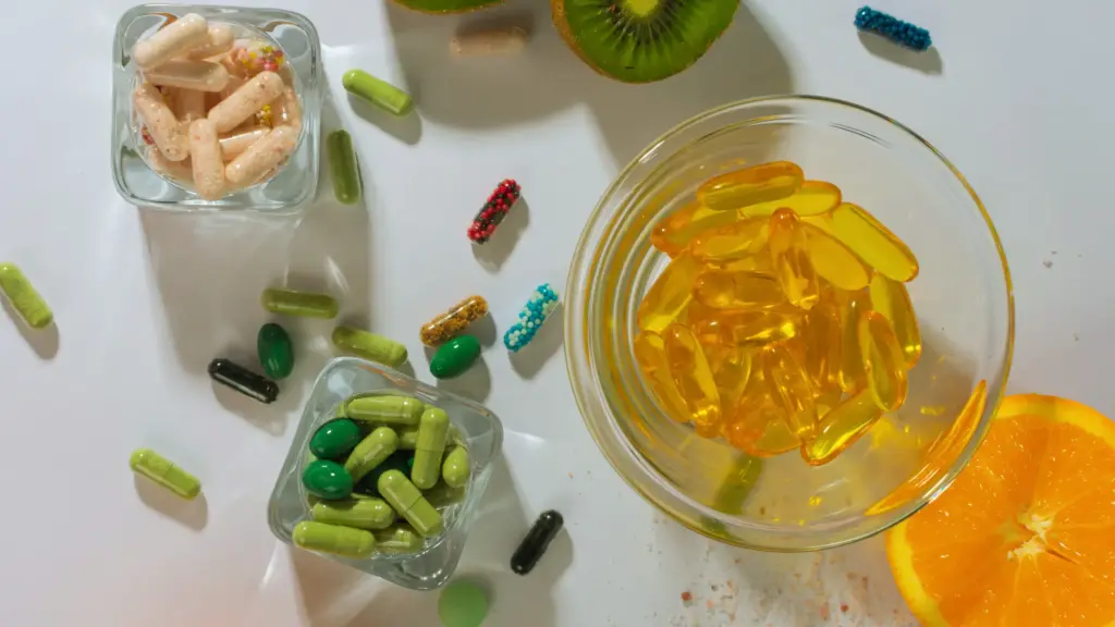 A variety of colorful supplements displayed on a flat surface.