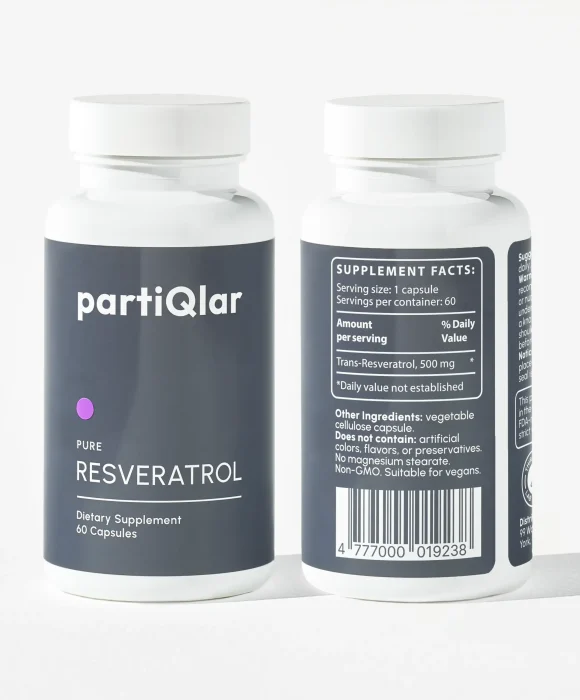 partiqlar Resveratrol supplement bottle displaying supplement facts